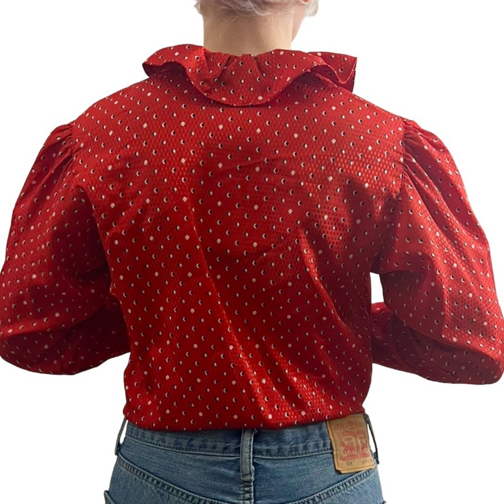 Sold// Gorgeous Vintage Evan Picone Red Blouse, Small/Medium - Picture 5 of 5